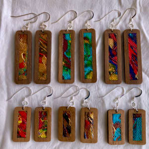 Wood Earrings with Canvas Inserts by Mark Johnston
