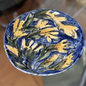 Blue dish with yellow flowers by Enas Satir