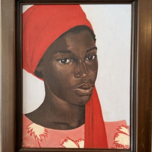 Portrait Of A Jamaican Woman Wearing A Red Turban by Samere Tansley