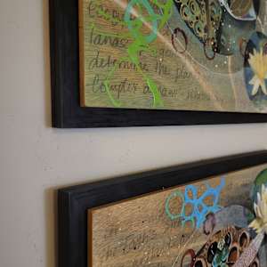 H2O Triptych by Debra Sue Solecki  Image: Panels mounted on black wood, can be hung together horizontally or vertically
