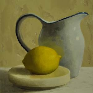 Pitcher and Lemon on Marble by Rosie Brouse Fine Art, Image 1.