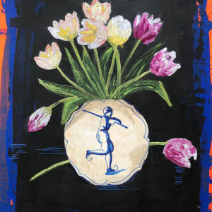 It’s in our DNA, Tulips in Delft Blue Vase by Irmgard Geul