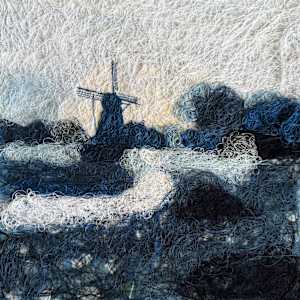 Windmill Scene in Delft Blue by Irmgard Geul