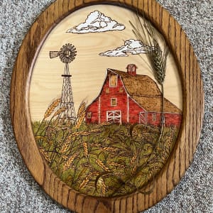 Kansas Harvest Scene Woodburning by Don Buhler