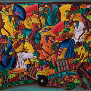 Market Vendor with Baskets of Fruits and Vegetables by George St.Vil