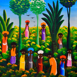 People Gathering among Luxurious Shrubs by Francis Paraison