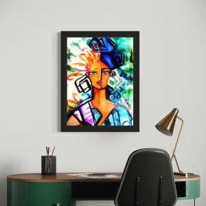 Abstract Woman by Rising Moon Studio  Image: Acrylic and alcohol inks on paper. Price includes frame.