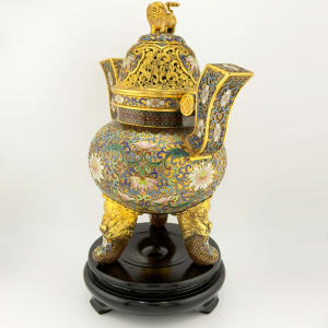Chinese Foo Dog Cloisonné Incense Burner 