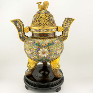 Chinese Foo Dog Cloisonné Incense Burner 