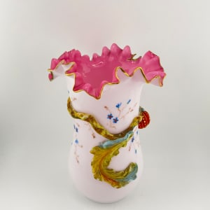 Steven and Williams Art Glass Vase w/ Applied Glass Leaves 