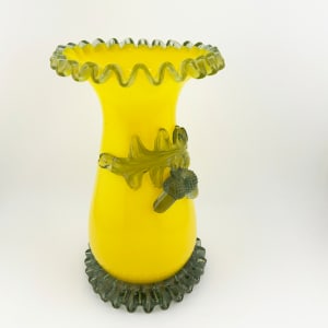 Steven and Williams Art Glass Vase w/ Applied Glass Leaf and Acorns 