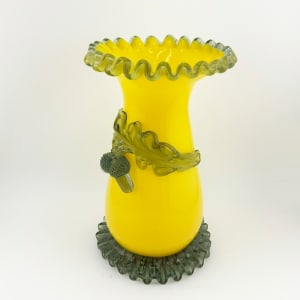 Steven and Williams Art Glass Vase w/ Applied Glass Leaf and Acorns 