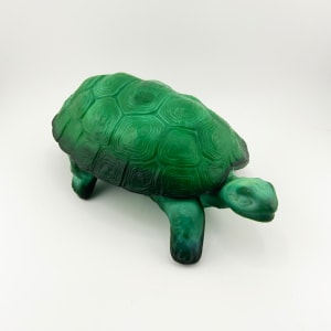 Czechoslovakian Malachite Glass Turtle Powder Box 