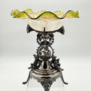 Rogers Smith & Co. Art Glass Compote Frilled Brides Bowl w/ Silver Plated Metal Stand 