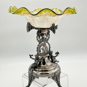 Rogers Smith & Co. Art Glass Compote Frilled Brides Bowl w/ Silver Plated Metal Stand 