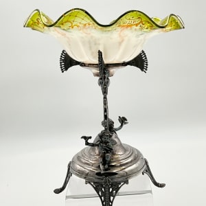 Rogers Smith & Co. Art Glass Compote Frilled Brides Bowl w/ Silver Plated Metal Stand 