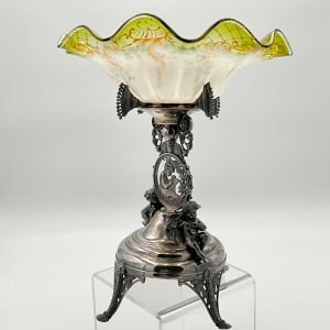 Rogers Smith & Co. Art Glass Compote Frilled Brides Bowl w/ Silver Plated Metal Stand 