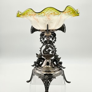 Rogers Smith & Co. Art Glass Compote Frilled Brides Bowl w/ Silver Plated Metal Stand 
