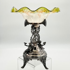 Rogers Smith & Co. Art Glass Compote Frilled Brides Bowl w/ Silver Plated Metal Stand 