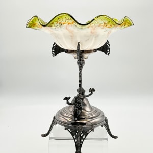 Rogers Smith & Co. Art Glass Compote Frilled Brides Bowl w/ Silver Plated Metal Stand 