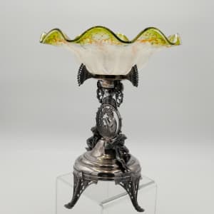 Rogers Smith & Co. Art Glass Compote Frilled Brides Bowl w/ Silver Plated Metal Stand 