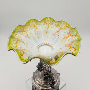 Rogers Smith & Co. Art Glass Compote Frilled Brides Bowl w/ Silver Plated Metal Stand 