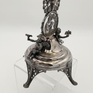 Rogers Smith & Co. Art Glass Compote Frilled Brides Bowl w/ Silver Plated Metal Stand 