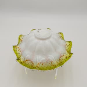 Rogers Smith & Co. Art Glass Compote Frilled Brides Bowl w/ Silver Plated Metal Stand 