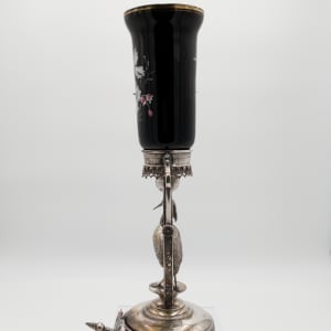 Reed & Barton Art Glass Vase w/ Silver Plated Metal Stand 