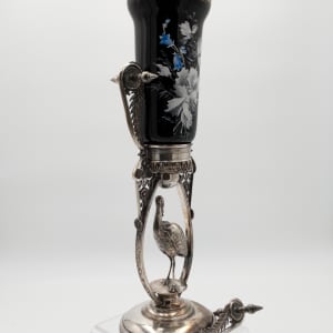 Reed & Barton Art Glass Vase w/ Silver Plated Metal Stand 