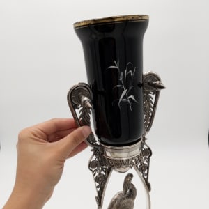 Reed & Barton Art Glass Vase w/ Silver Plated Metal Stand 
