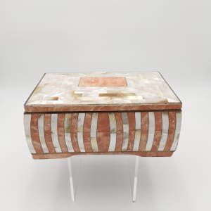 Large Mother of Pearl Inlay Marble Trinket Box w/ Felt Lining 