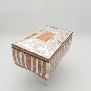 Large Mother of Pearl Inlay Marble Trinket Box w/ Felt Lining 