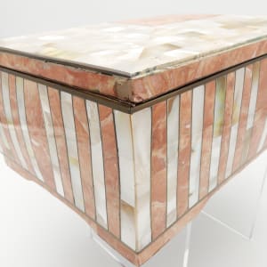 Large Mother of Pearl Inlay Marble Trinket Box w/ Felt Lining 