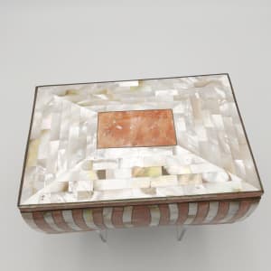 Large Mother of Pearl Inlay Marble Trinket Box w/ Felt Lining 