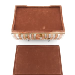 Large Mother of Pearl Inlay Marble Trinket Box w/ Felt Lining 