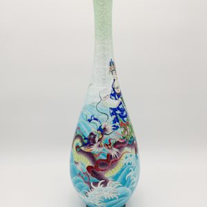 Signed Japanese Lustra Opal Enamel w/ Silver Threads Cloisonne Vase 