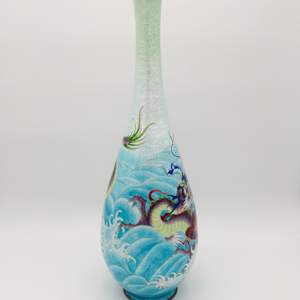 Signed Japanese Lustra Opal Enamel w/ Silver Threads Cloisonne Vase 