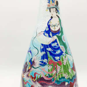Signed Japanese Lustra Opal Enamel w/ Silver Threads Cloisonne Vase 
