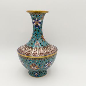 Chinese Floral Turquoise Cloisonne Vase 