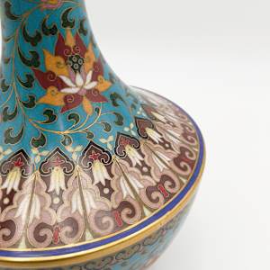 Chinese Floral Turquoise Cloisonne Vase 