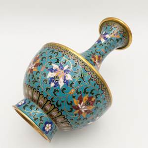 Chinese Floral Turquoise Cloisonne Vase 
