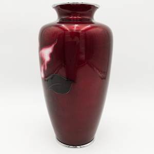 Original Japanese Ando Jubei Cloisonne Red Ginbari Enamel Vase 