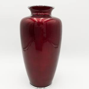 Original Japanese Ando Jubei Cloisonne Red Ginbari Enamel Vase 