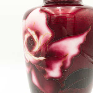Original Japanese Ando Jubei Cloisonne Red Ginbari Enamel Vase 