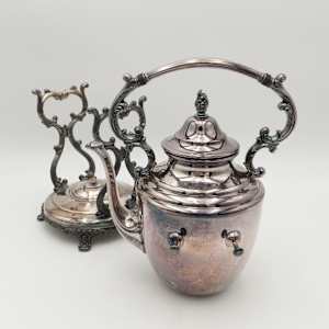 Vintage W M Rogers Silverplated Spirt Kettle w/ Burner Stand 