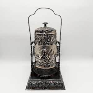 Antique Rogers Smith & Co. Silver Plated Tilt Water Pitcher With Goblets - Quadruple Silver 