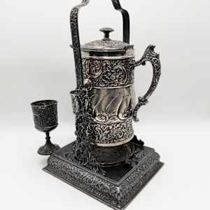 Antique Rogers Smith & Co. Silver Plated Tilt Water Pitcher With Goblets - Quadruple Silver 