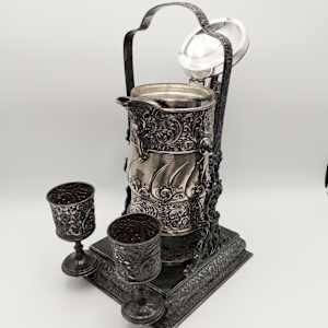 Antique Rogers Smith & Co. Silver Plated Tilt Water Pitcher With Goblets - Quadruple Silver 