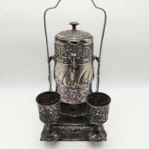 Antique Rogers Smith & Co. Silver Plated Tilt Water Pitcher With Goblets - Quadruple Silver 